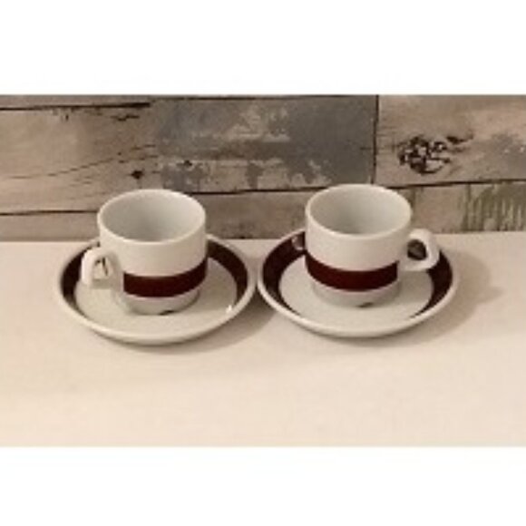 Café style Set of 2 Matching Demitasse or Espresso Cups Saucers - Picture 2 of 11